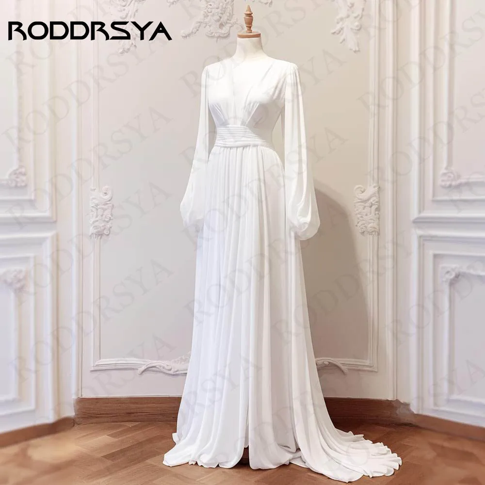 RODDRSYA Simple Deep V Neck Wedding Dresses 2024 Chiffon suknia ślubna Puff Sleeves A Line Pleats Bridal Gowns Vestidos De Novia