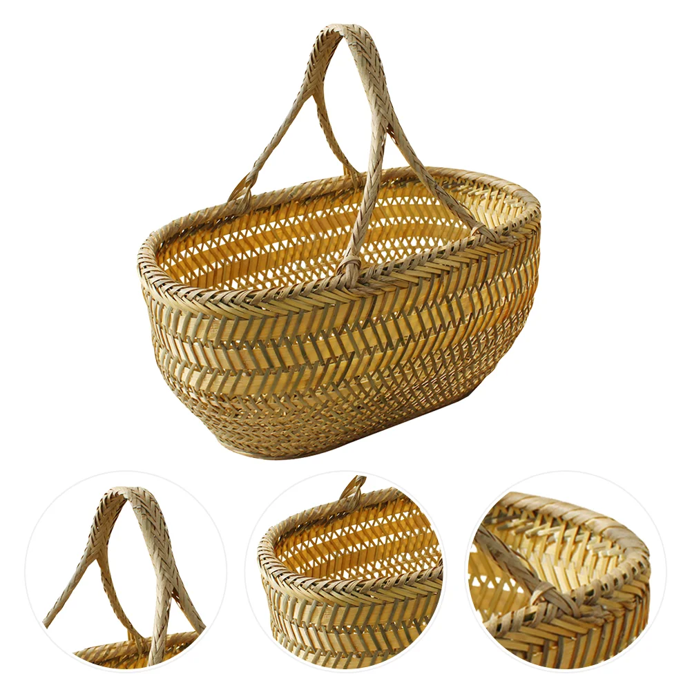 Bamboo Basket MultiFunction Fruit Storage Garden Handle Home Kitchen Bedroom Decorative Practical Simple Design Vegetable