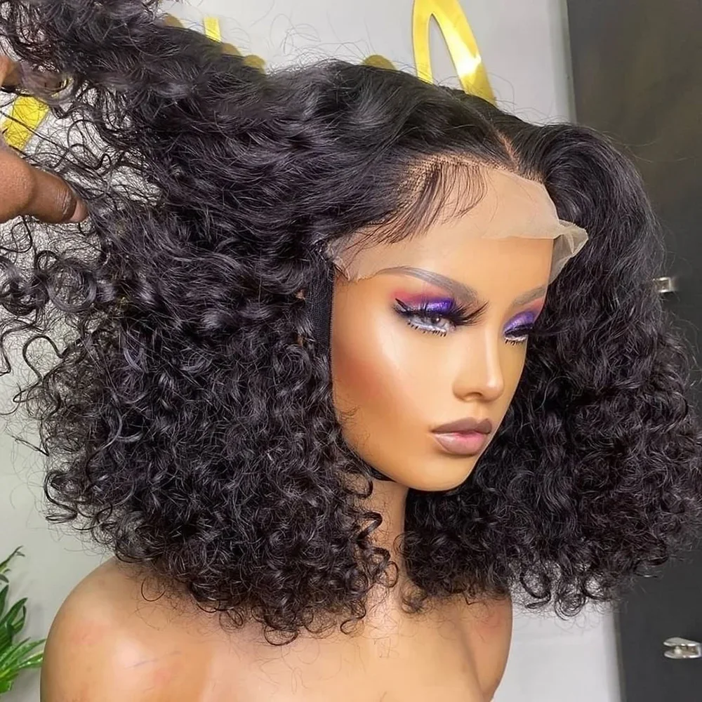 Short Curly Bob Brazilian Human Hair Lace Front Wigs 13X4 Lace Frontal Deep Wave Wig For Black Women 180 Density Guless Wigs