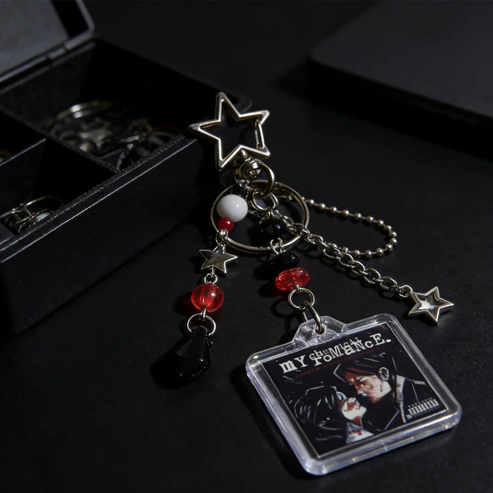MCR Album Cover Beaded Keychain Red Black Star Charm Emo Punk Y2K Aesthetic Bag Accessory My Chemical Romance Fans Gifts