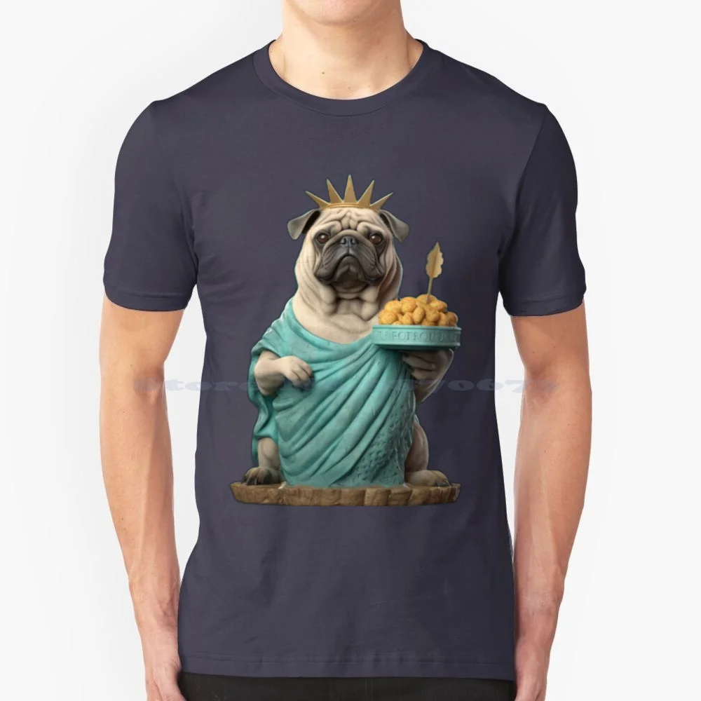 Pug Of Liberty T Shirt 100% Cotton Tee Pug Liberty Funny Dog Animals Cute Sweet Eat Feed Colorfull Mood Modern