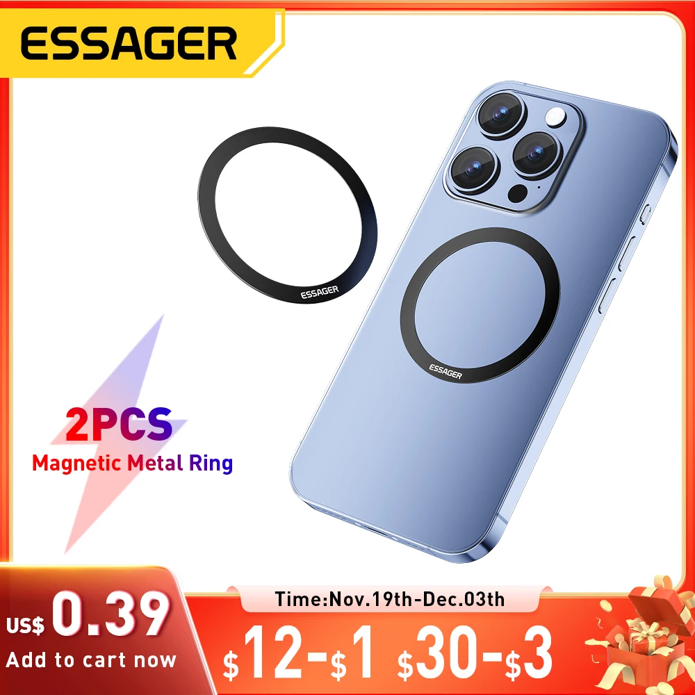Essager 2 個磁気金属リング 0.3 ミリメートルユニバーサルステッカー iPhone 15 14 Pro MagSafe マグネットサムスンワイヤレス充電プレート用