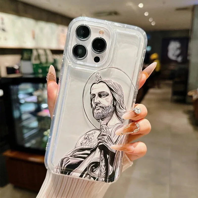 سانت يسوع طباعة واضح جراب هاتف آيفون 16 16E 15 14 13 11 12 برو ماكس X XS XR 7 8 16 زائد SE2020 للصدمات لينة غطاء من البولي يوريثان