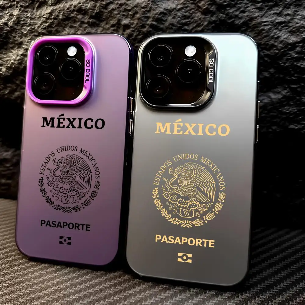 1PC Mexico Passport Phone Case For iPhone 17 16 15 14 13 12 Pro Max Air multicolor Matte Laser Metallic Aurora Funda