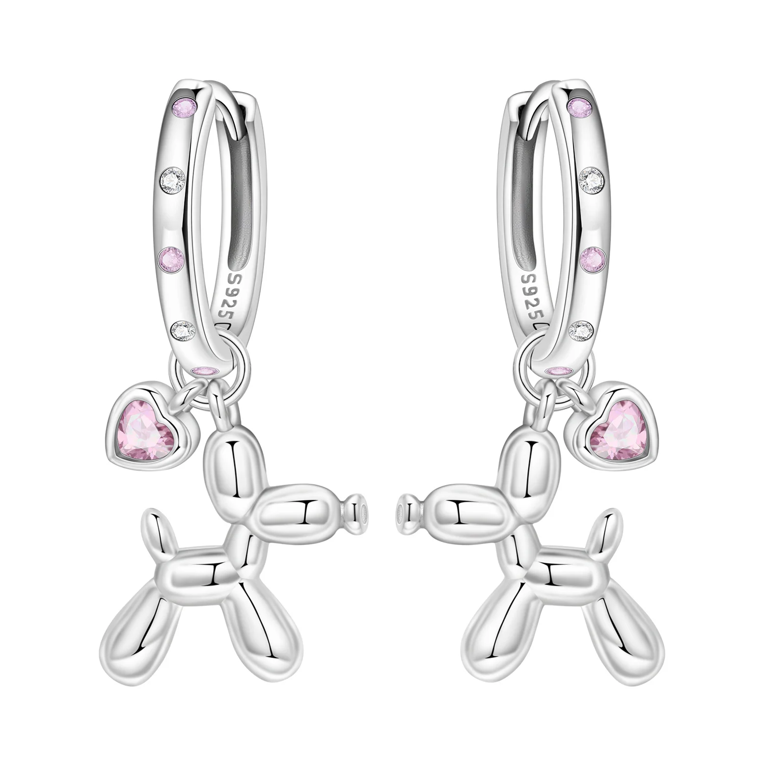 Pendientes Colgantes de Plata de Ley S925 con Diseño de Perro Globo Corazón de Orstarry para Mujer, Joyería de Moda Versátil para Fiestas y Regalos