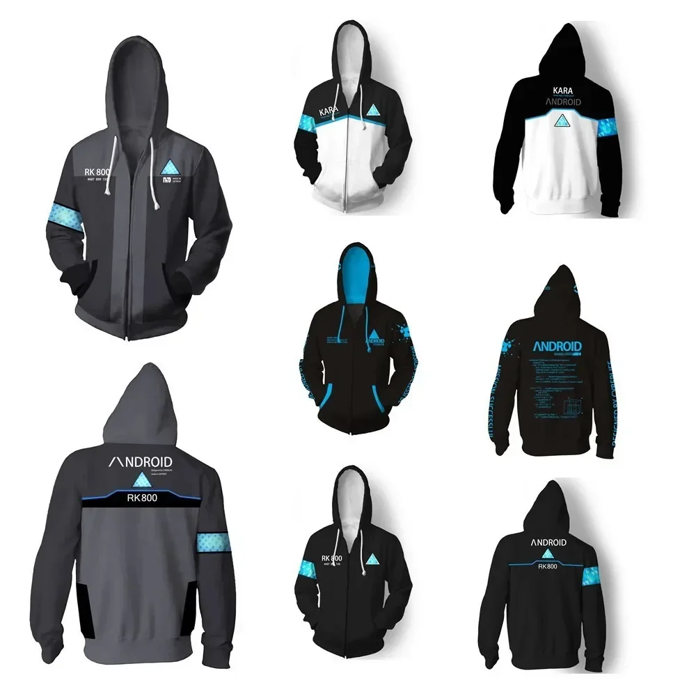 Jeu Detroiit 3D sweat à capuche imprimé hommes décontracté sweat à capuche ample avec fermeture éclair femmes devenir humain AX400 Cosplay Costume Halloween