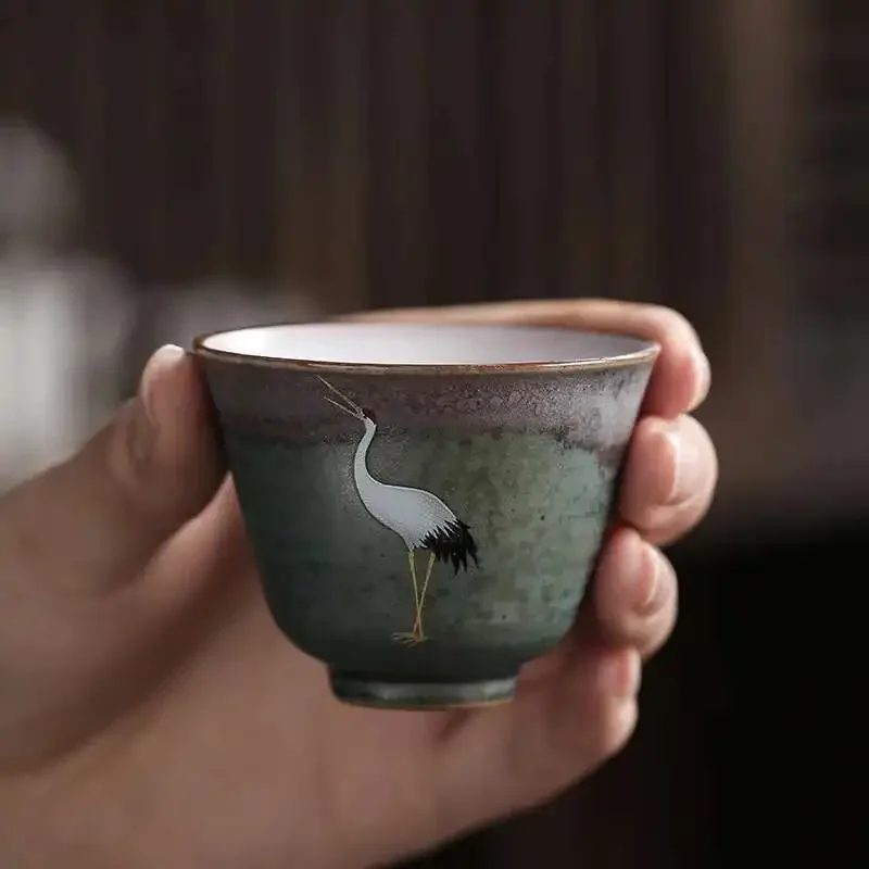 Crane Tea Set Single Cup Tea Cup Tea Cup Pattern Retro Ceramic Tea Cup Coffee Cup Scratch Cup