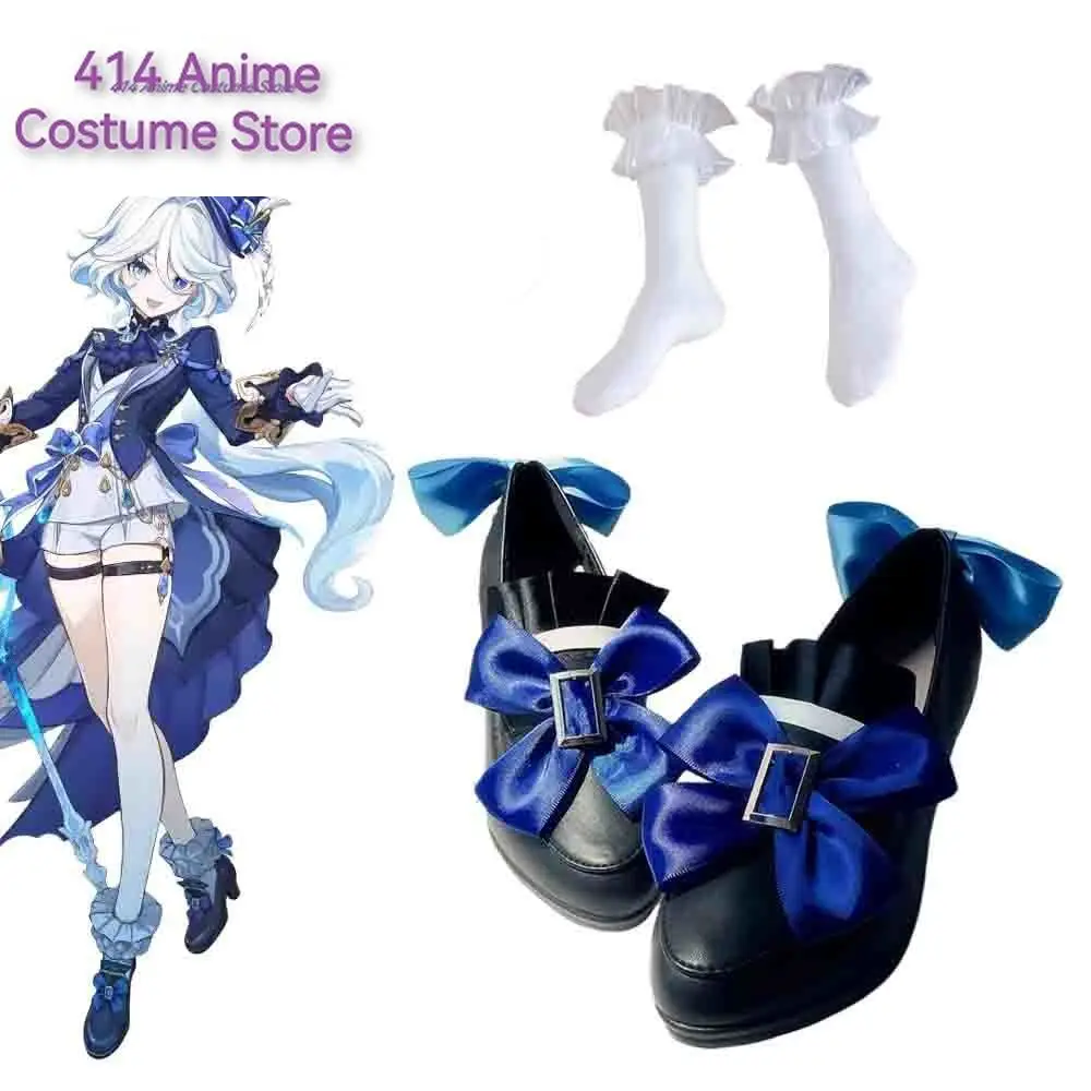 เกม Genshin Impact Fontaine Furina คอสเพลย์รองเท้า Boot ผู้หญิง Lolita Bow รองเท้าส้นสูงฮาโลวีน Masquerade Party เครื่องแต่งกาย Accessorie