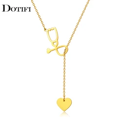 Stainless Steel Necklaces Layered Chain Stethoscope Heart Sweet Pendants Korean Fashion Choker Necklace For Women Jewelry Gifts