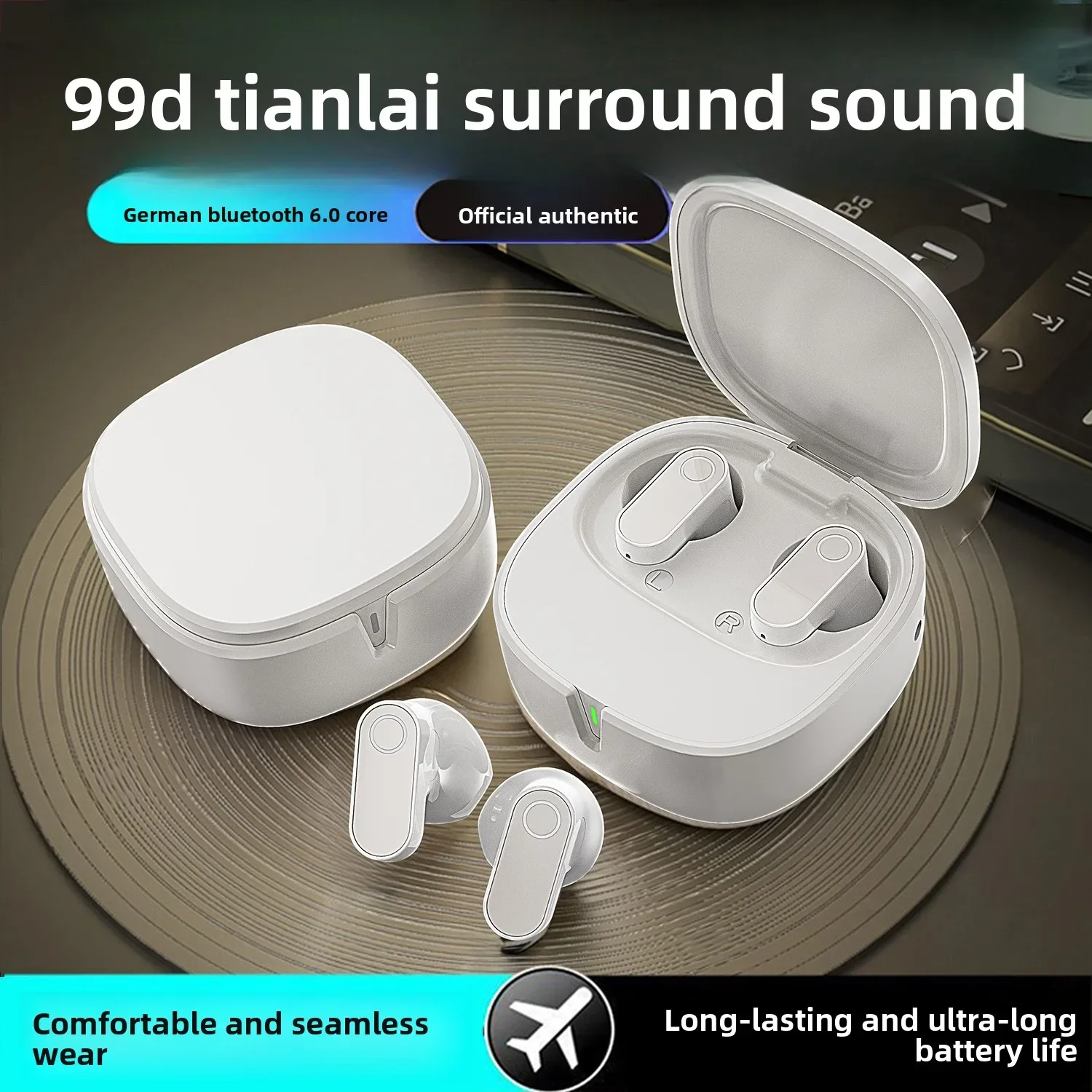 Wireless Bluetooth Earbuds, Semi-In-Ear Design with Long Battery Life, High-Quality Sound, for Daily Use and Travel