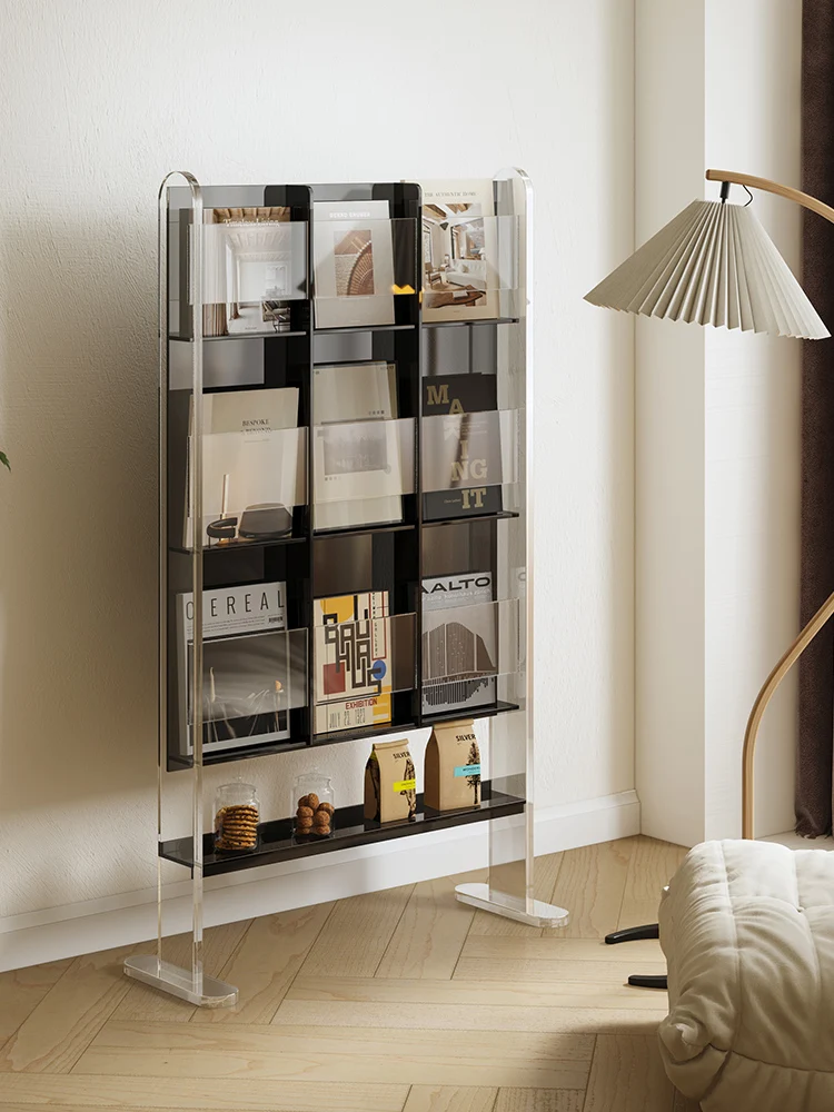 

Acrylic Floor Reading Bookshelf Living Room Shelf Display Stand Newspaper Storage Magazine Rack CD Holder