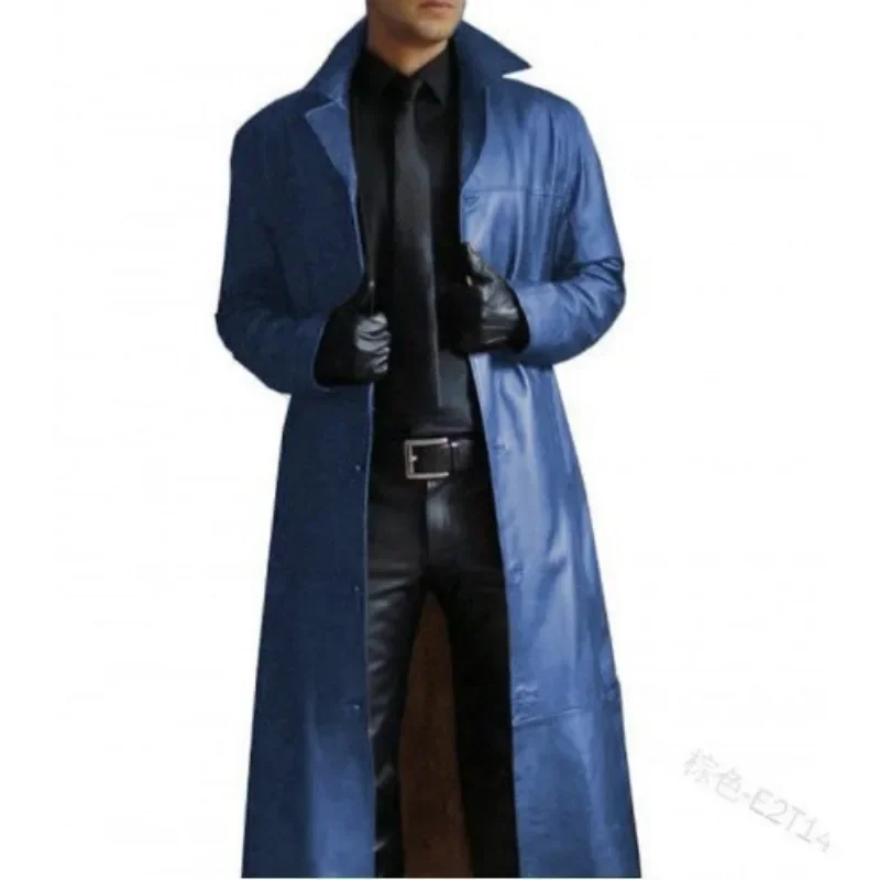 Plus Size Turn Neck Solid Long Leather Coat Casual Cool Men Motocycle Warm Jackets Men Winter Gothic Steampunk Long Trench Coat