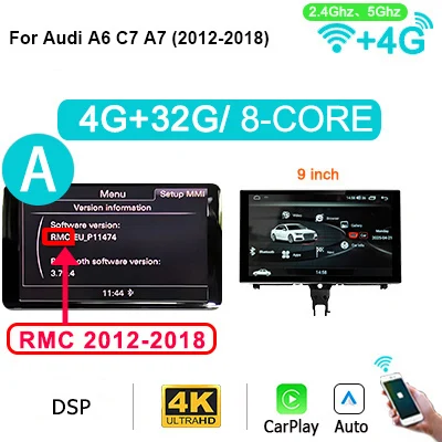 9 ''Scherm Android 14 Auto Autoradio Draadloze Carplay Stereo Voor Audi A6 C7 A7 2012-2018 Bluetooth multimedia Speler 2DIN GPS BT