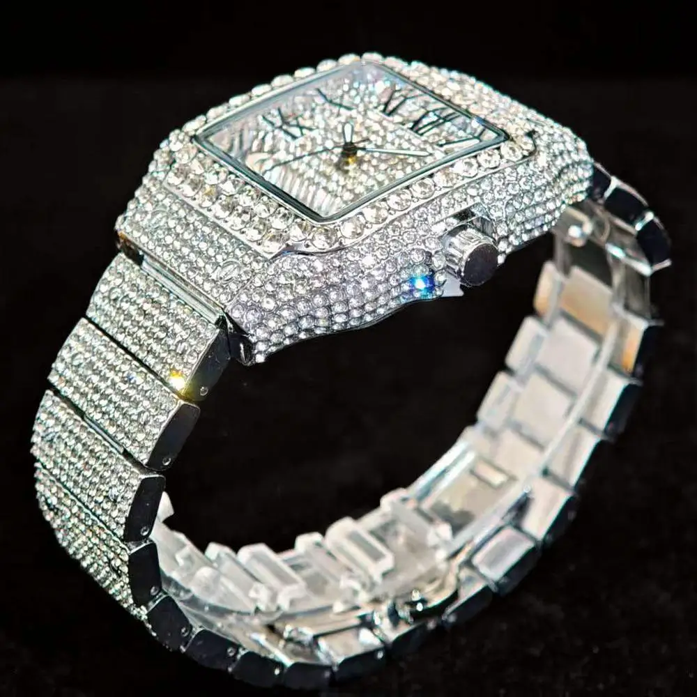 Orologio da uomo di moda di vendita caldo di marca UNIGUET orologi al quarzo quadrati in acciaio di lusso orologio da polso con gioielli con diamanti Hip Hop maschile