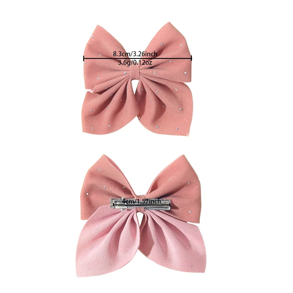2PCS/Set Girl's Favorite Cute Bow Hair Clip Diamond Embellished Velvet Solid Color Bow Alloy Safe Hair Accessory Kids Gift image 6