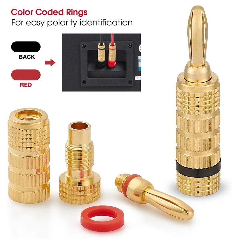 Banana Connector 4mm Speaker Wire Banana Plugs 24K Gold Plated Copper Banana Jack Amplifier Connector HiFi Audio Cable Adapter