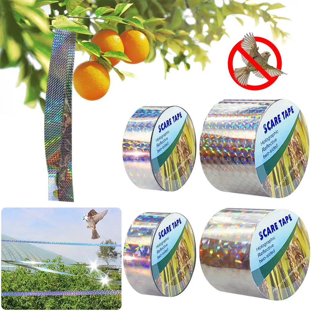 50m Double Side Laser Bird Scare Tape Bird Scare Ribbon To Stop Damage Roosting Mess Reflective Bird Deterrents for Courtyard