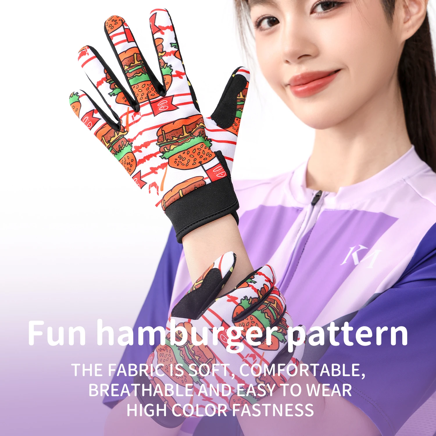 قفازات ركوب الدراجات الرياضية من Fun Graffiti Burger، غير قابلة للانزلاق، ممتصة للصدمات، مقاومة للاهتراء، قفازات ركوب الدراجات قابلة للتنفس، رياضات خارجية