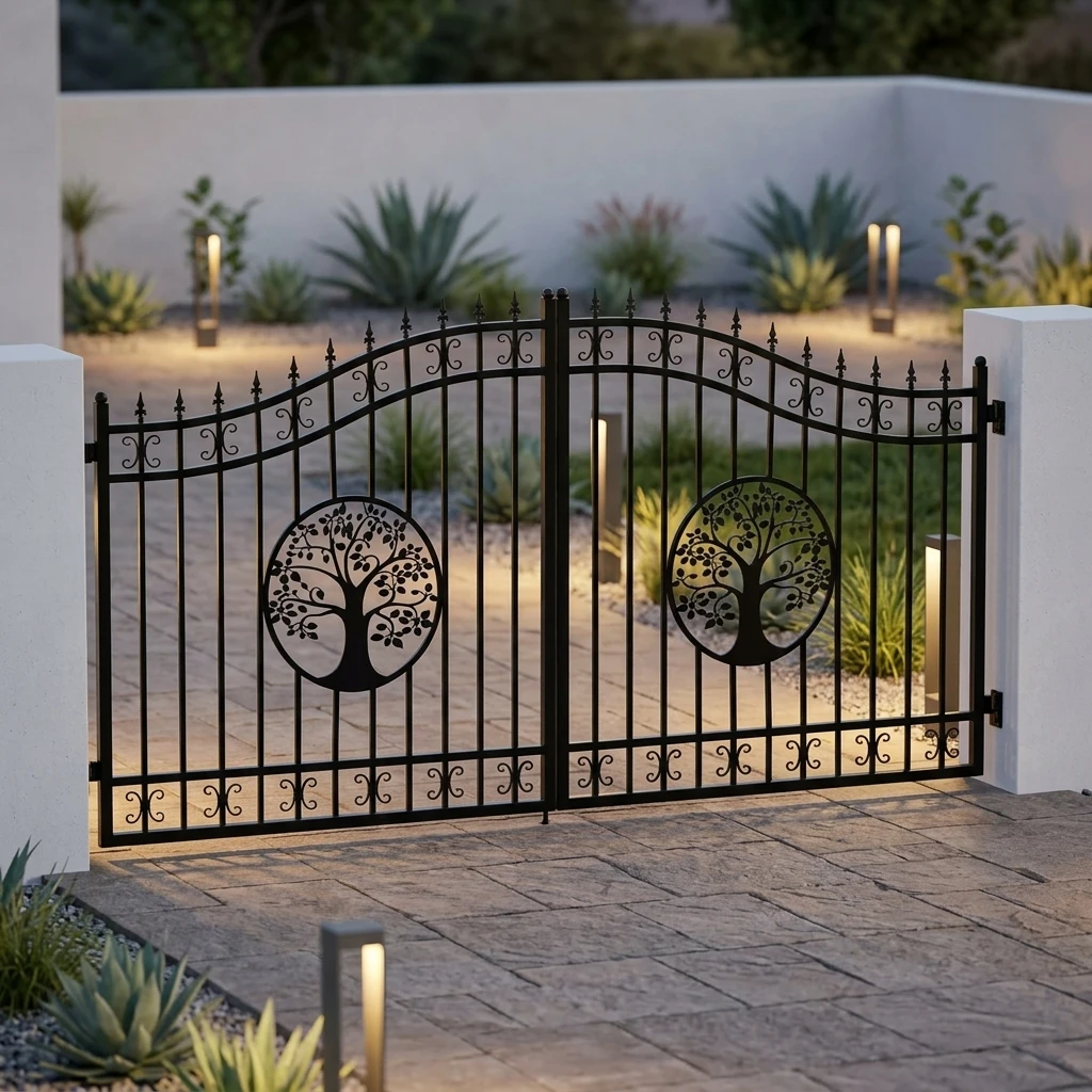 Wrought Iron Fence Door Decorative Pedestrian Entrance Single Iron Door With Heavy Duty Lock