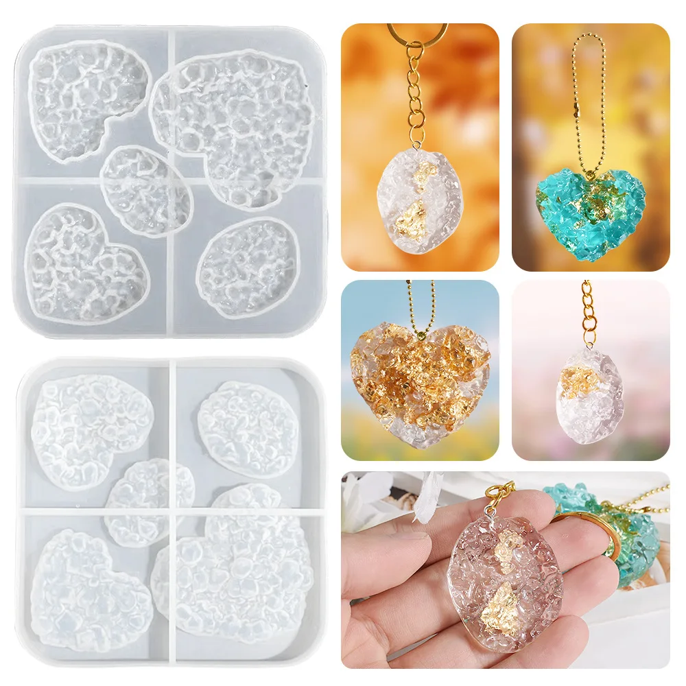 Diamond Face Love Pendant Silicone Mold Cryolite Cave Keychain Earring Necklace Crystal Epoxy Resin Mould DIY Fashion Jewelry