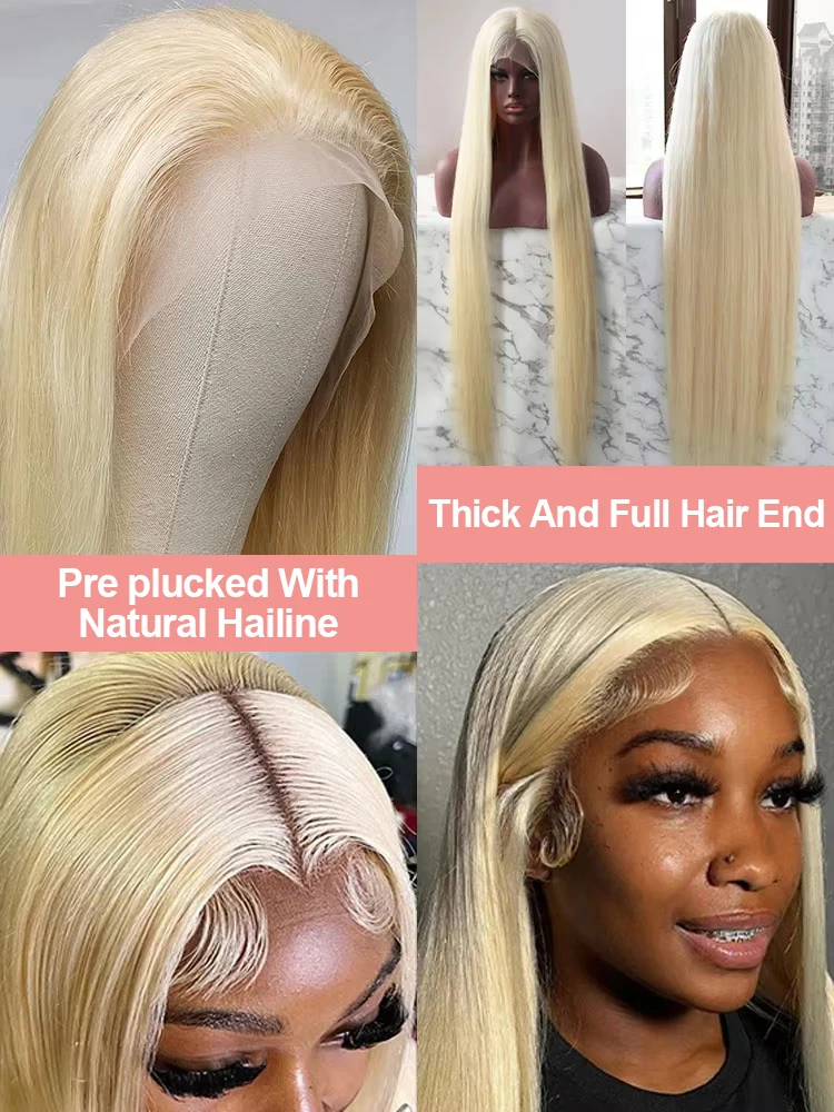 13x6 HD Transparent 613 Blonde Lace Frontal Human Hair Wigs Honey Colored Wig Brazilian Bone Straight 13x4 Lace Front Wig 40Inch