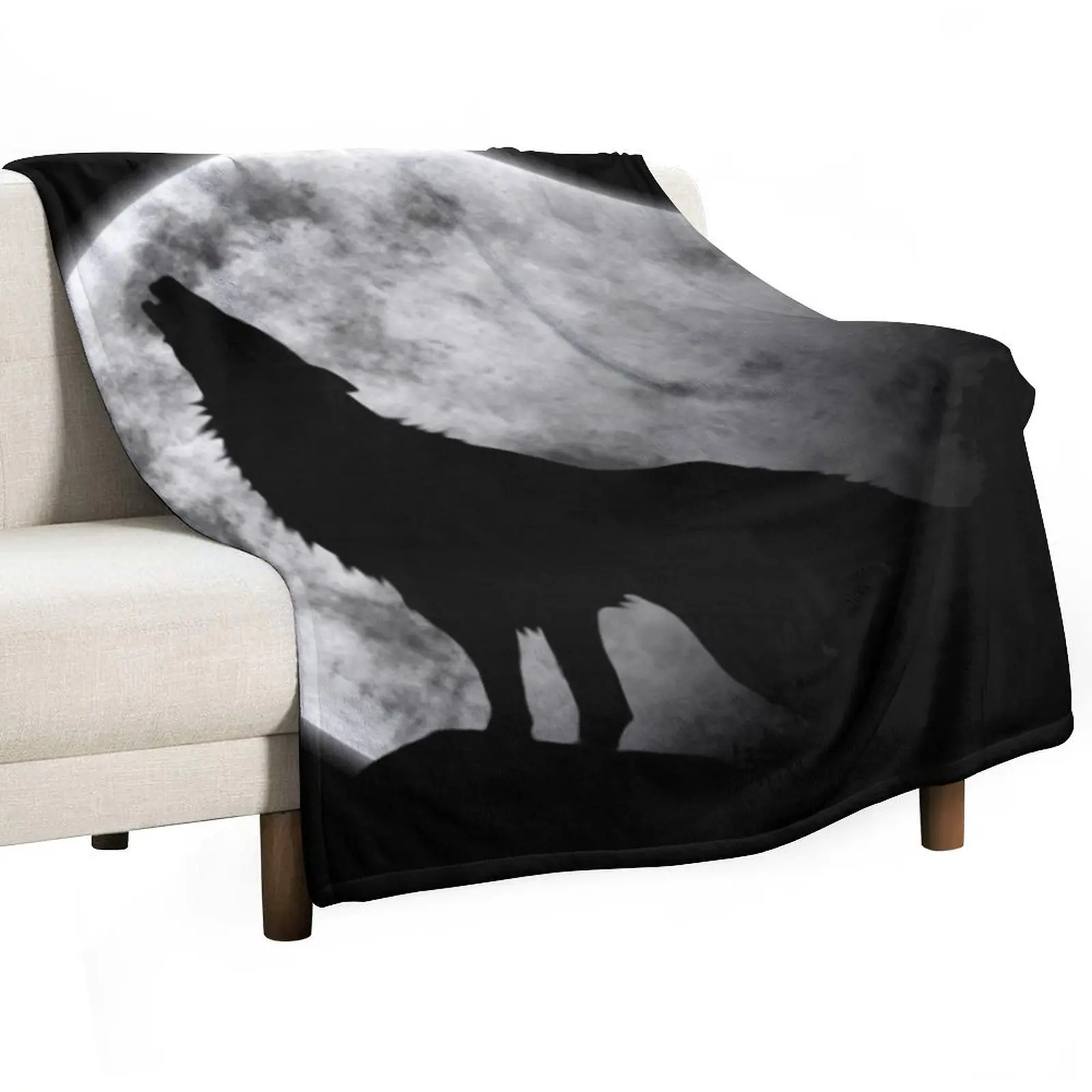 

Wolf on the moon Throw Blanket Camping Bed Fashionable Blankets