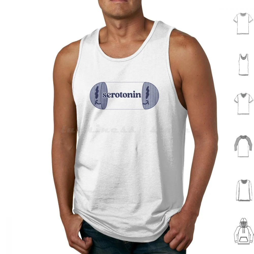 Serotonin Happy Face ( Deep Navy Over White Background ) Tank Tops Vest Sleeveless Serotonin Pill Medicine Tablet Happy 5 Ht