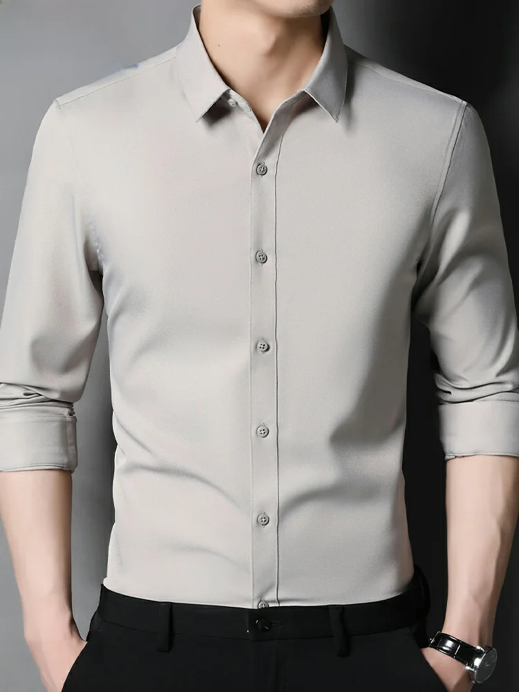 

Мужская приталенная рубашка с длинным рукавом, повседневная, деловая, однотонная, формальная, белая, трендовая, весенне-осенняя, из смесового полиэстера