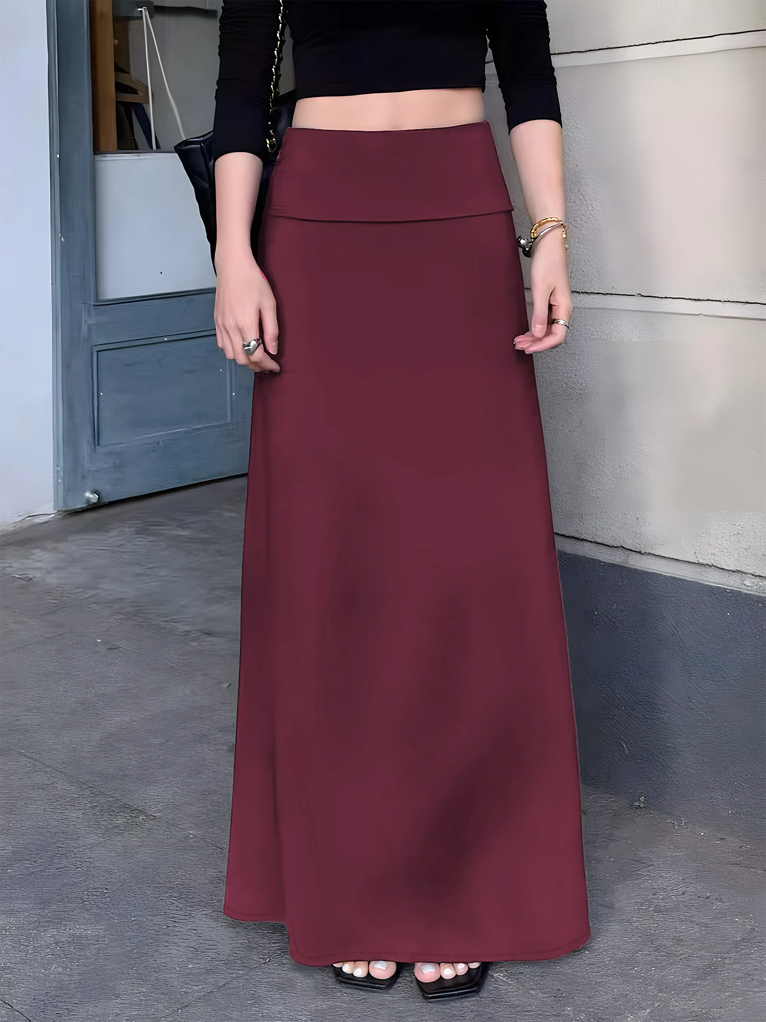 하이웨이스트 폴드오버 맥시 스커트, 우아한 A라인 실루 - Women Formal Wear For Meeting 리뷰 및 가격
