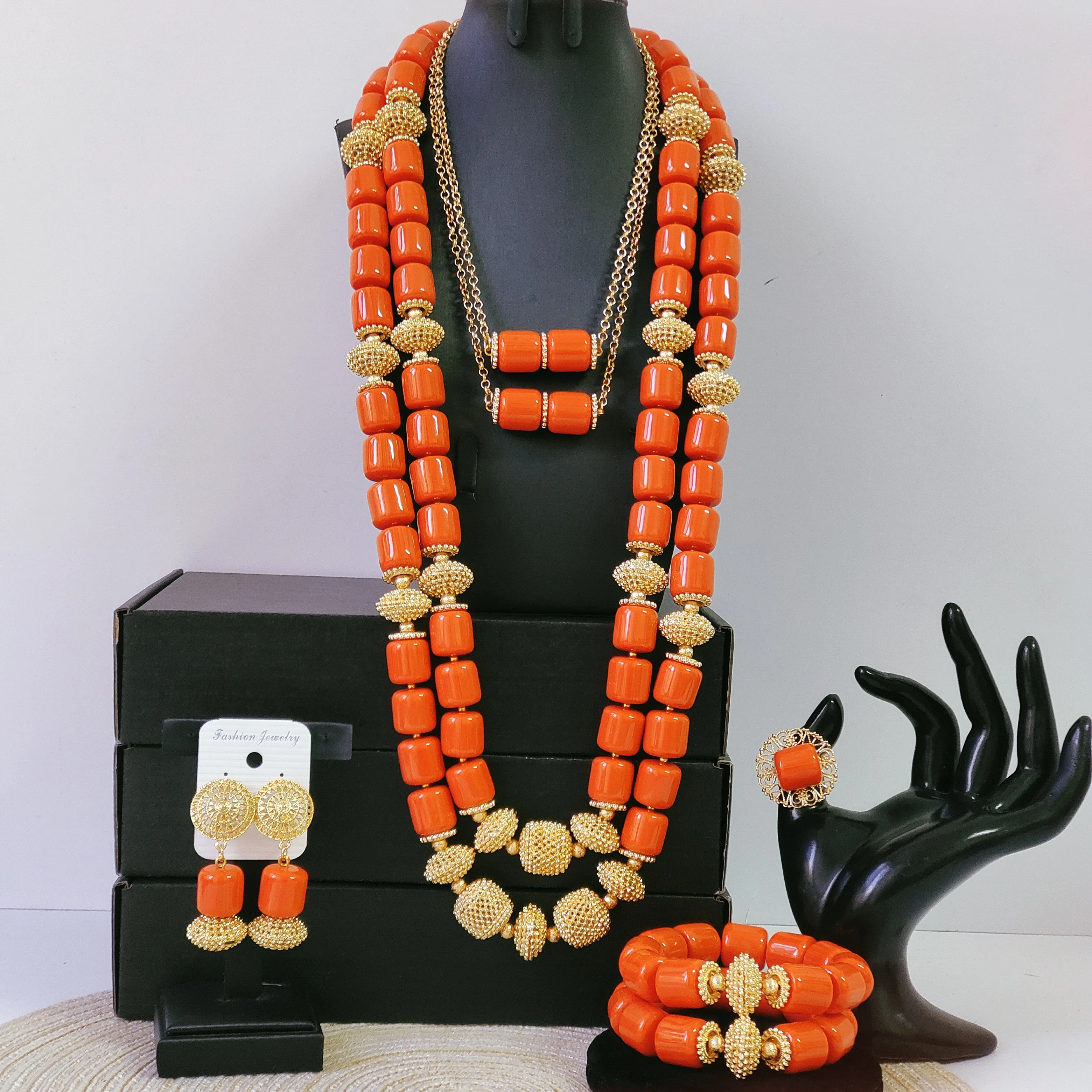 African Wedding Beads Artificial Nigerian Coral Beads Jewelry Set for Woman