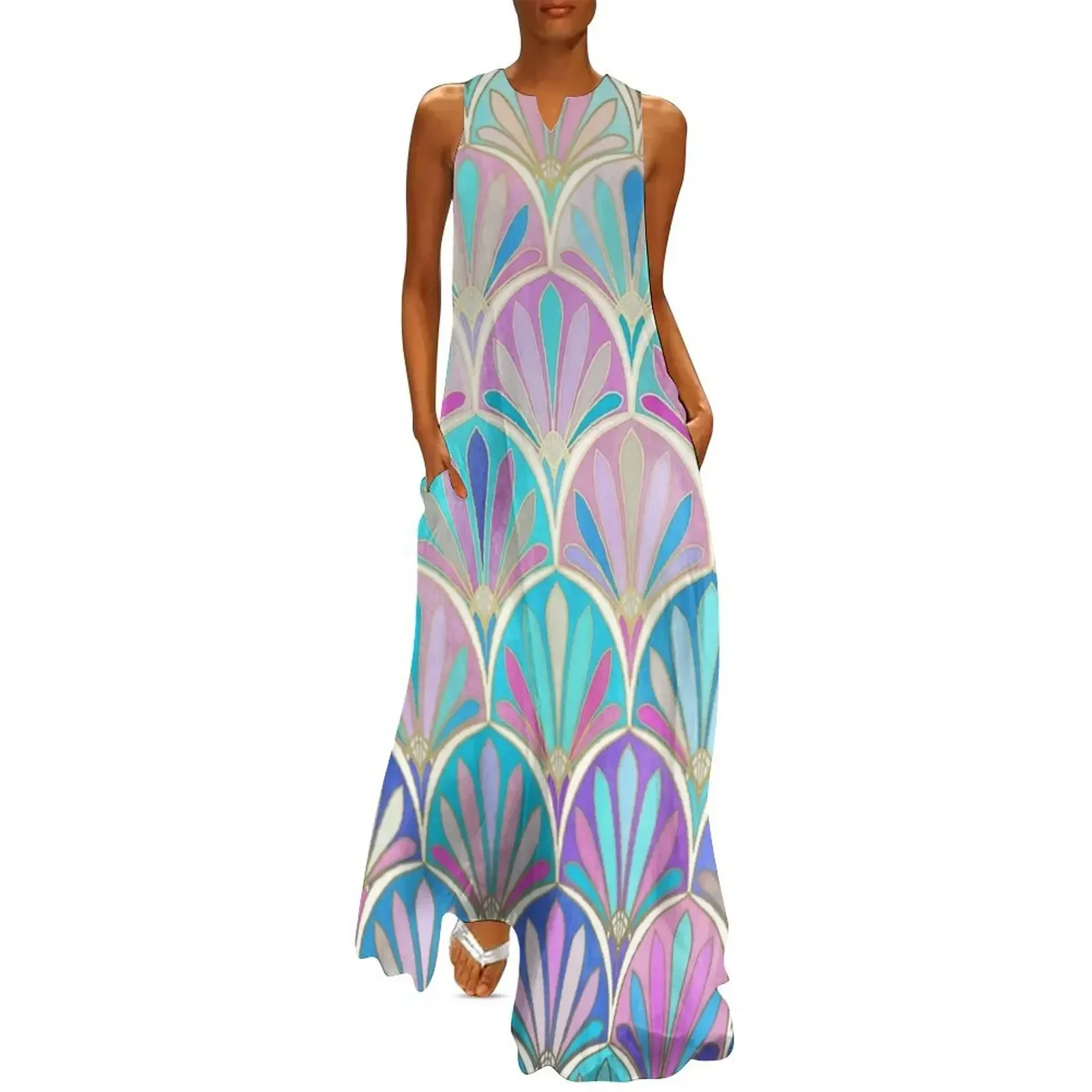 

Glamorous Twenties Art Deco Pastel Pattern Long Dress elegant chic wedding evening dresses Dress