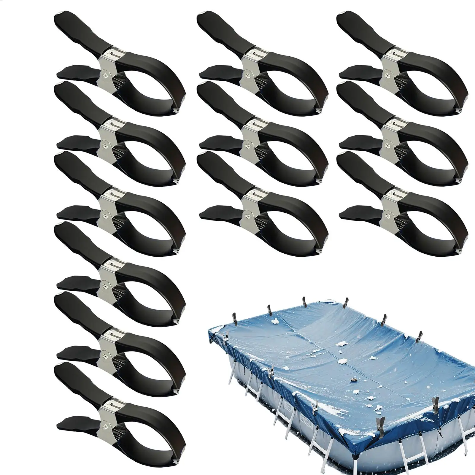 Anti-Scratch Stainless Steel Fasteners 12 Pieces Pool Clips Large Size Windproof Pool Clips for Outdoor Beach Backyard Lawn