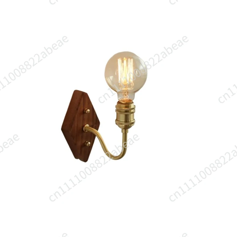 All-copper Black Walnut Wall Lamp Vintage Bedroom Bedside Lamp Background Staircase Decorative Lamp