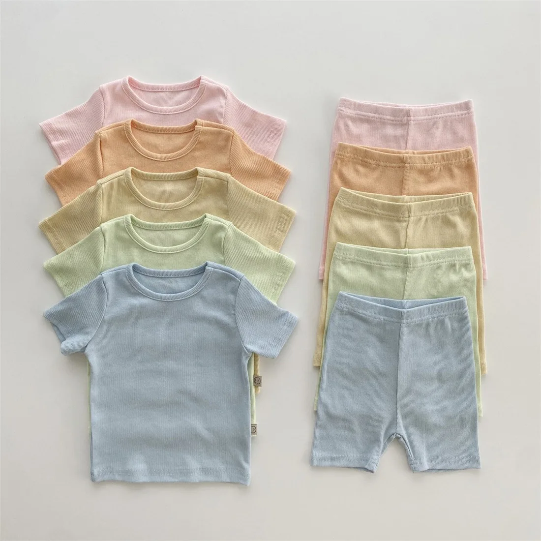 Baby Cotton Ribbed Clothes Set Short Sleeve Tops + Shorts 2pcs Suit Candy Color Baby Girl T Shirts Solid Boys Shorts Outfits