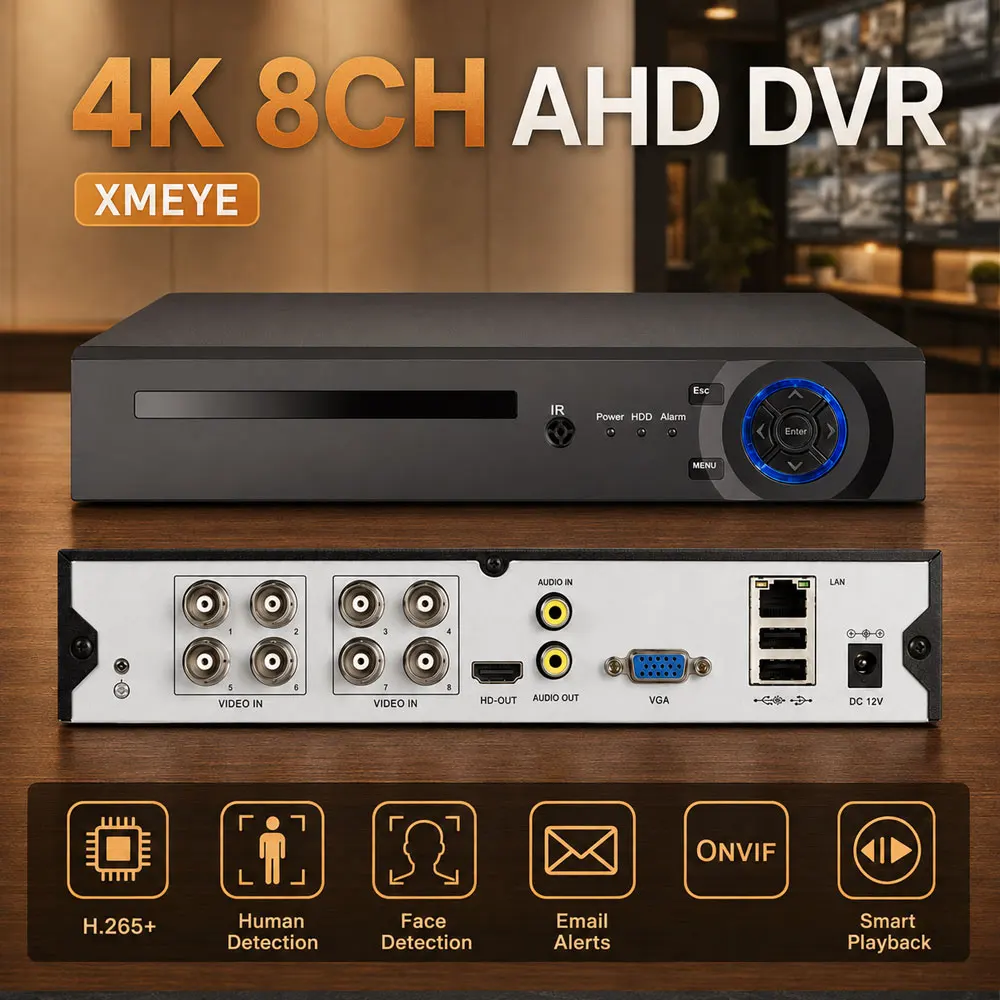 XMEYE 8CH 4K H.265 AHD 5 IN 1 DVR NVR Hybrid Video Recorder Face Detection 8MP CCTV Digital Surveillance Recorder 4CH 8 Channel