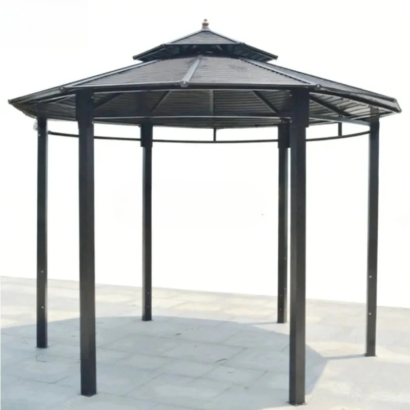 Round Hexagonal Wrought Iron Outdoor Pavilion  Waterproof UV Resistant Heavy Duty  Scenic Courtyard Farmhouse  Bed And Breakfast