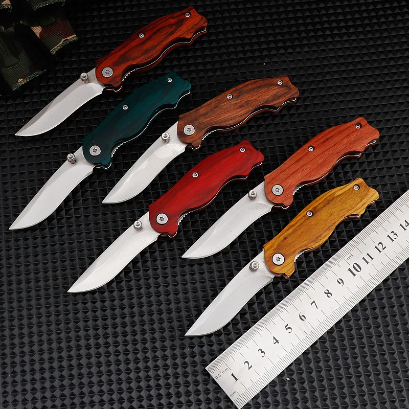 Solid Wood Handle Folding Knife Blade 4cr14 Household Kitchen Melon Fruit EDC Tool Outdoor Survival Pocket Tactical Knife