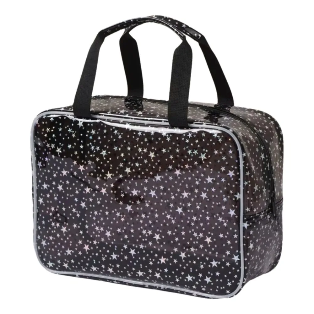 PVC Waterproof Transparent Makeup Bag Stars pattern Glitter Women's Washbag Smooth zipper with Handle Portable Cosmetic Pouch