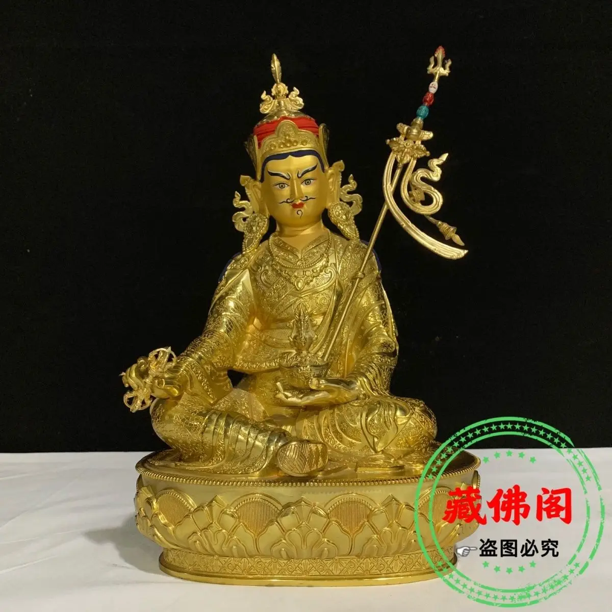 One-foot Padmasambhava pure copper Seiko Tibetan gilt Buddha statue bronze statue home ornaments Buddha hall home use