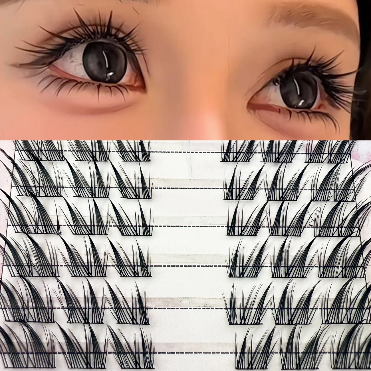 キャットアイラッシュ 11-13mm ブラック Cカーブつけまつげ グルーとピンセット付きセット 0.05mm ファイバー 3/10列