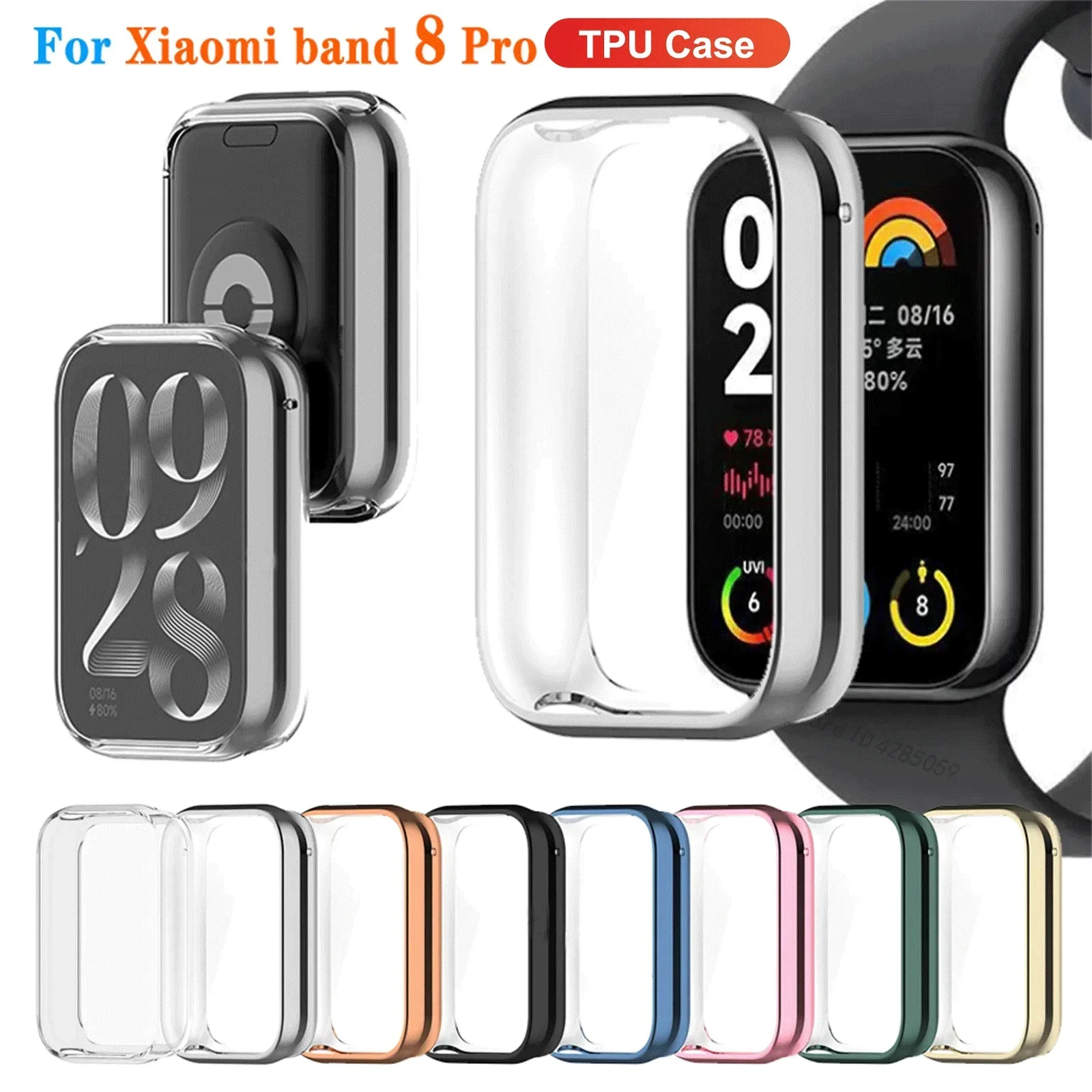 Full Cover Protective Case for Xiaomi Mi Band 8 Pro SmartWatch,Soft TPU Screen Protector for Xiaomi Mi band 8 Active Accessories