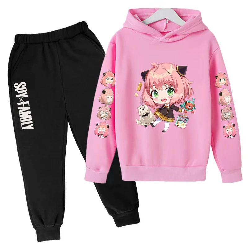 Kids Hoodie Fall Top/Pants 2P Anime Kawaii Spy X Family Anya Fake Charming Print Coat Boys Girls Sports Jogging Party Casual Set