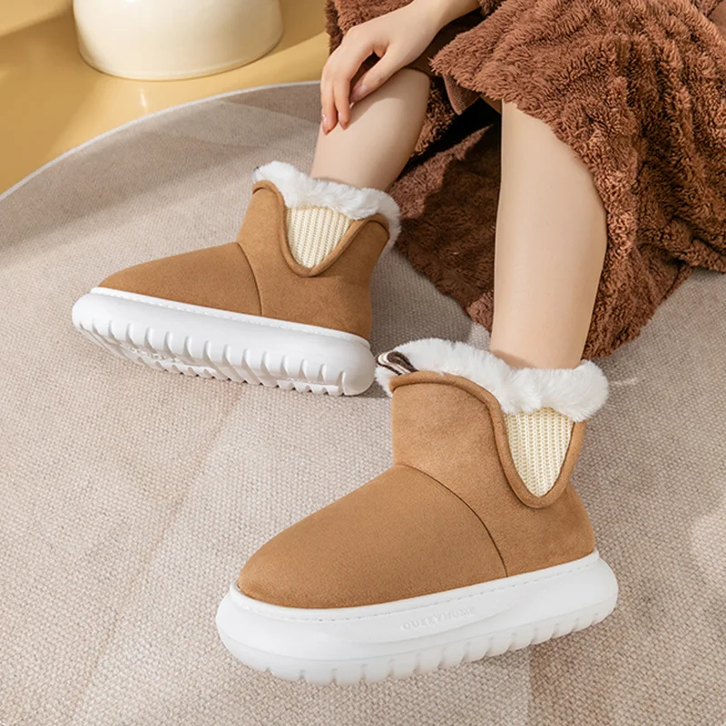 Suede Cotton Boots Shoes Women's 2023 Winter Thick Sole Slippers Man Plush Cotton Slippers Indoor Couple Outdoor Snow Boots