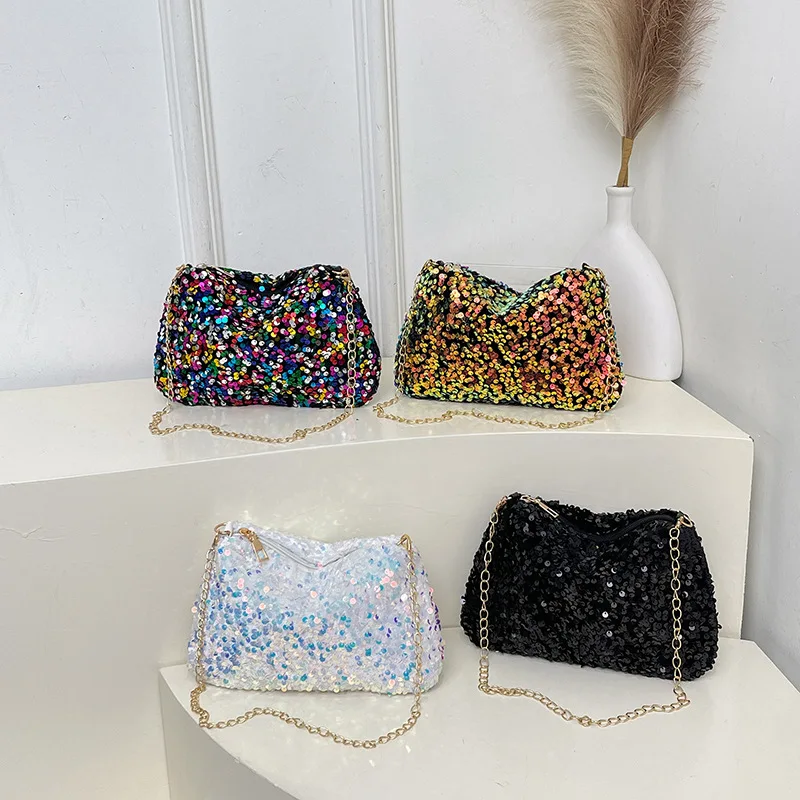 

Нежная маленькая женская сумка с блестками, новая нишевая косая сумка с высокой текстурой, маленькая квадратная сумка с цепочкой Spice Girl Temperament