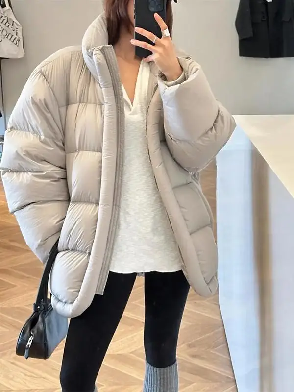 

Ultra-Light Thickened Winter Fashionable Cotton Jacket Women's Puff Bread Coat Stand Collar Long Sleeve Regular Fit Korean Style