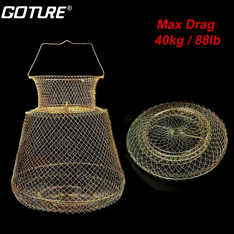 

Goture Portable Metal Wire Fishing Net Fish Crabs Squid Shrimp Mesh Cage Cast Net Fishing Trap Network Foldable Fishing Net