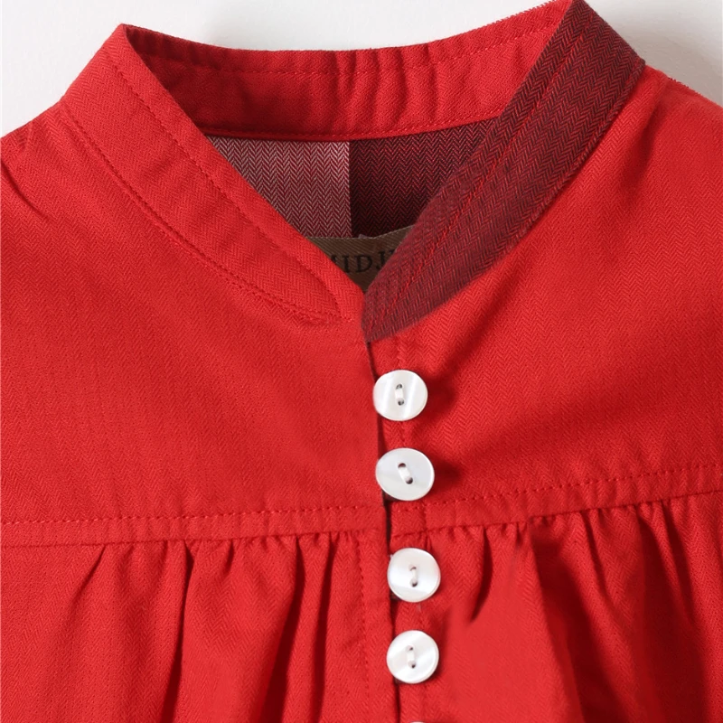 Girls Dresses Plaid Simple Fashion Spring Autumn Long Sleeve Gathered  Chest Kids Clothes Kids Girl Dress Neck Button Opening