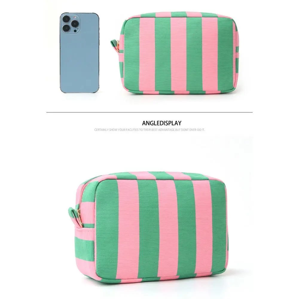 Durable Corduroy Storage Bag Black Green Red High Capacity Travel Makeup Bag Stripe Design Makeup Train Cases Women Girls