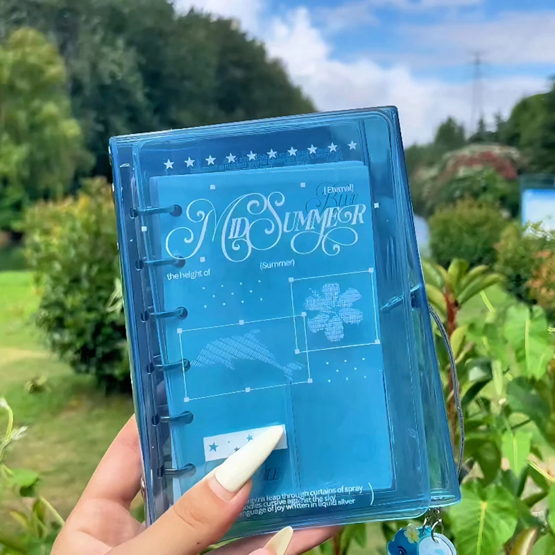 Verão oceano azul pasta a7 com três dobras pvc capa organizador refrescante planejador com charme acessório divisor páginas notebook escritório