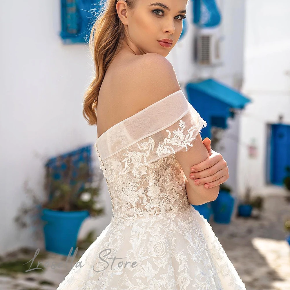 Nobiltà Off-spalla elegante abito formale pizzo a-line Tulle donne Luxury Princess International Court abito da sposa civile 2024